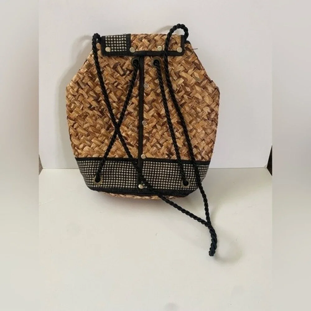 Handmade Brown Straw Backpack Shoulder Bag